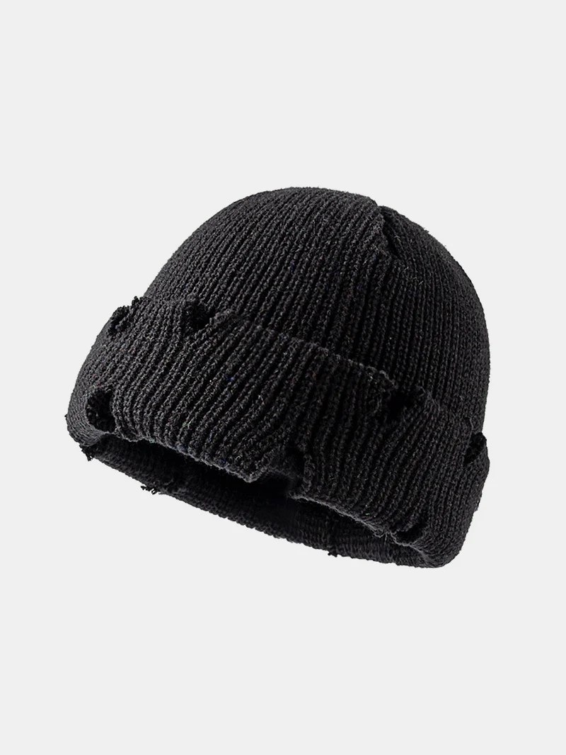 Distressed Cuffed Knit Hat - Image 6