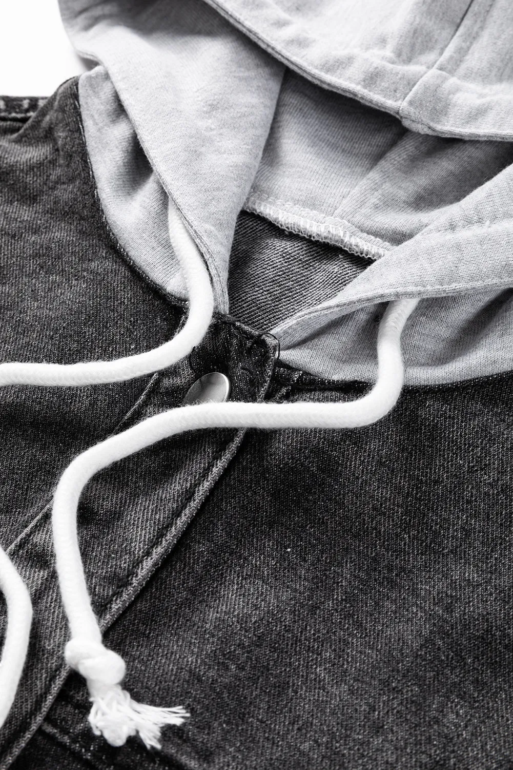 Distressed Drawstring Long Sleeve Hooded Denim Jacket - Image 4