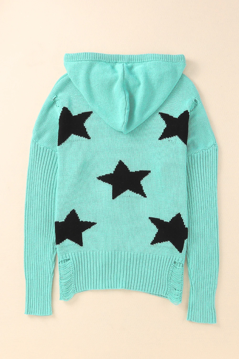 Distressed Drawstring Long Sleeve Hooded Sweater - Image 5