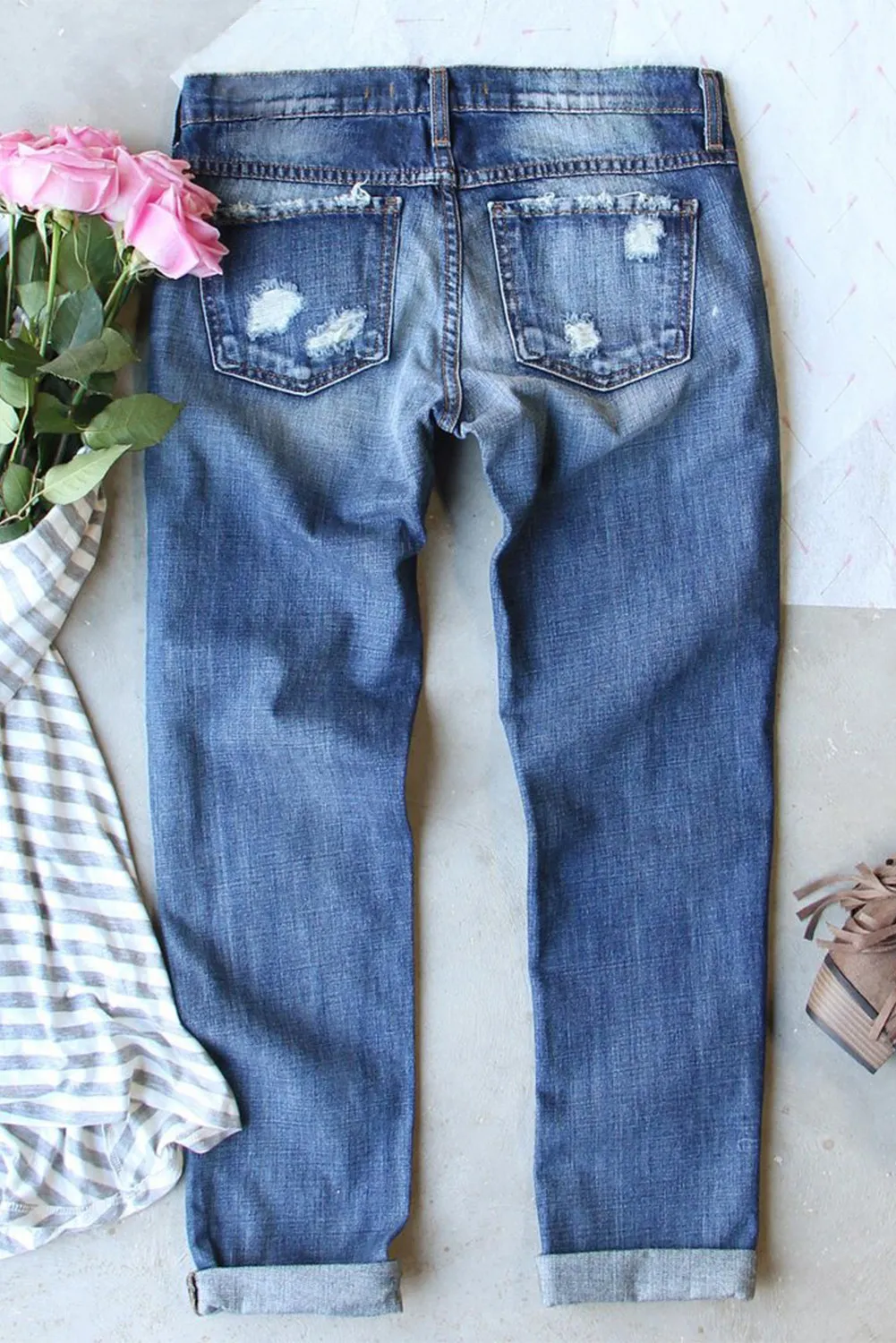 Distressed Pumpkin Jeans with Pockets - Image 2