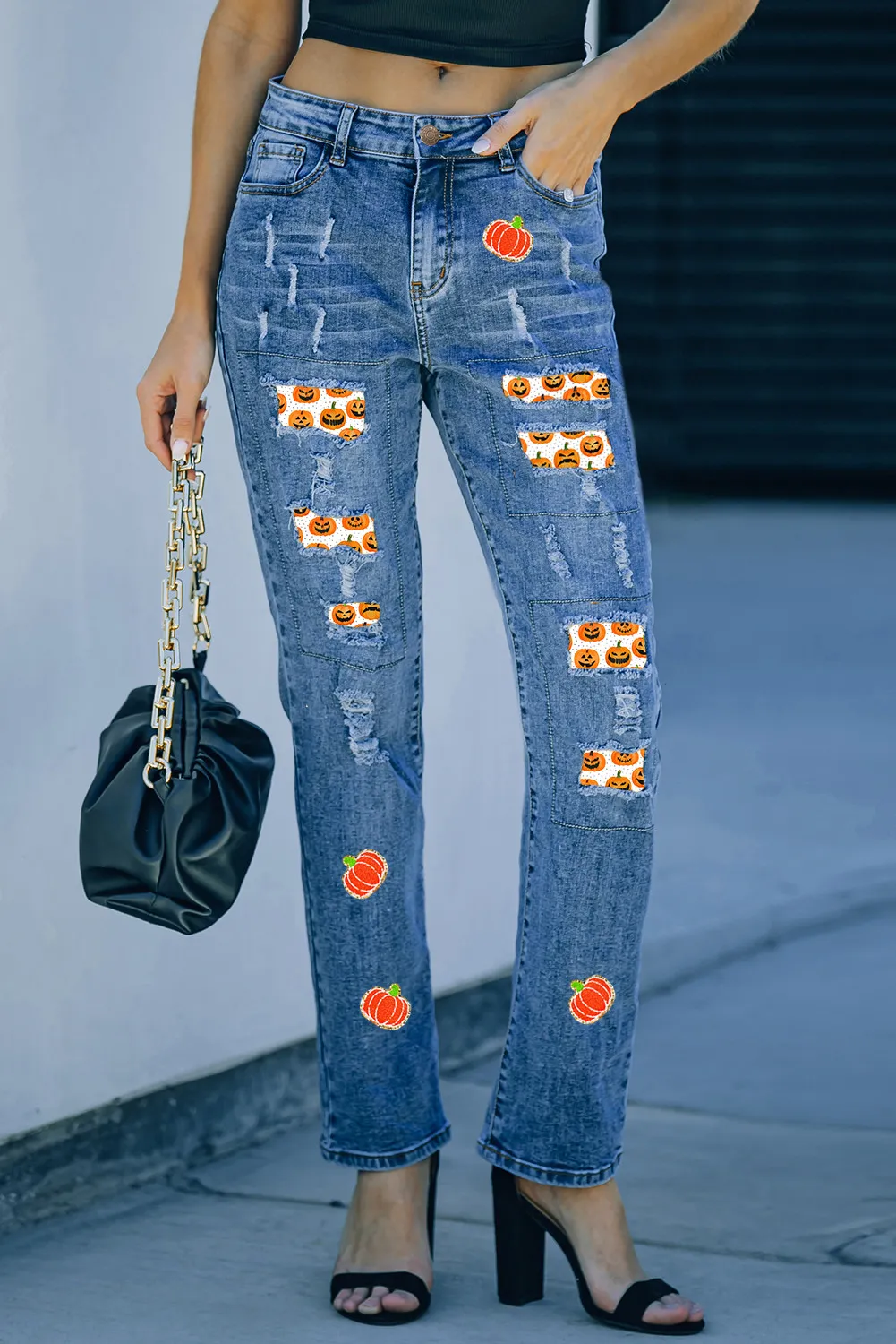Distressed Pumpkin Jeans with Pockets - Image 3