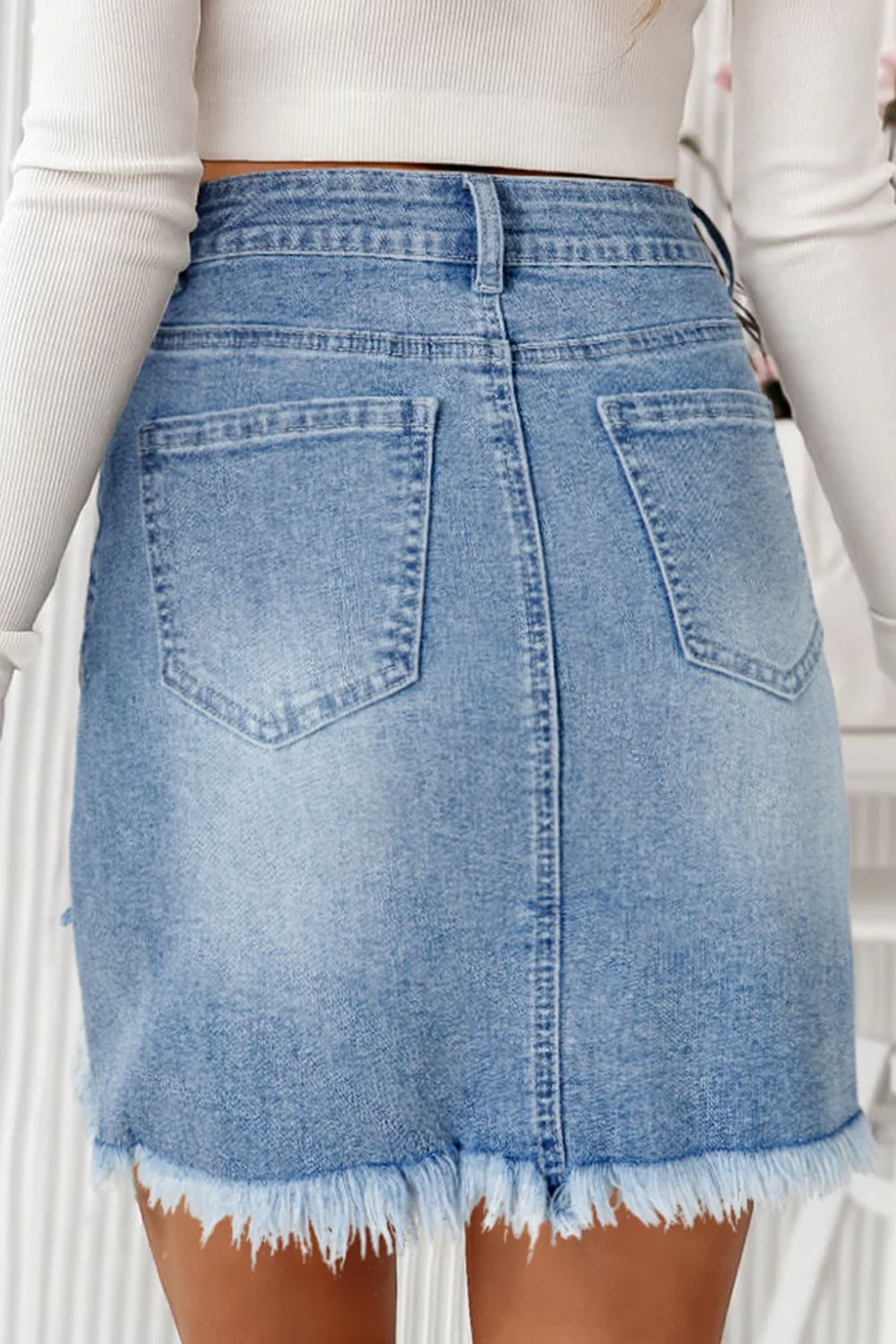 Distressed Raw Hem Heart Denim Skirt - Image 2