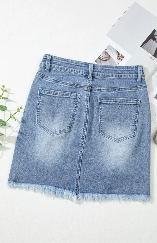 Distressed Raw Hem Heart Denim Skirt - Image 4
