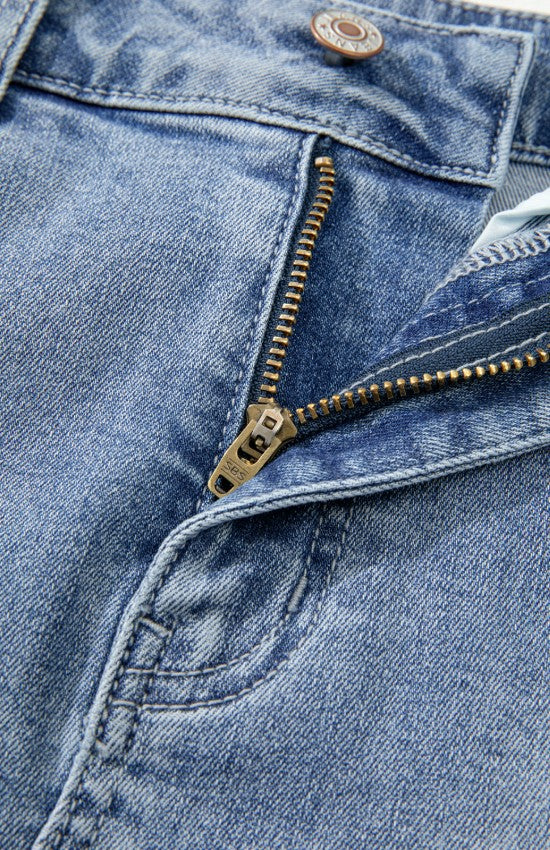 Distressed Raw Hem Heart Denim Skirt - Image 6