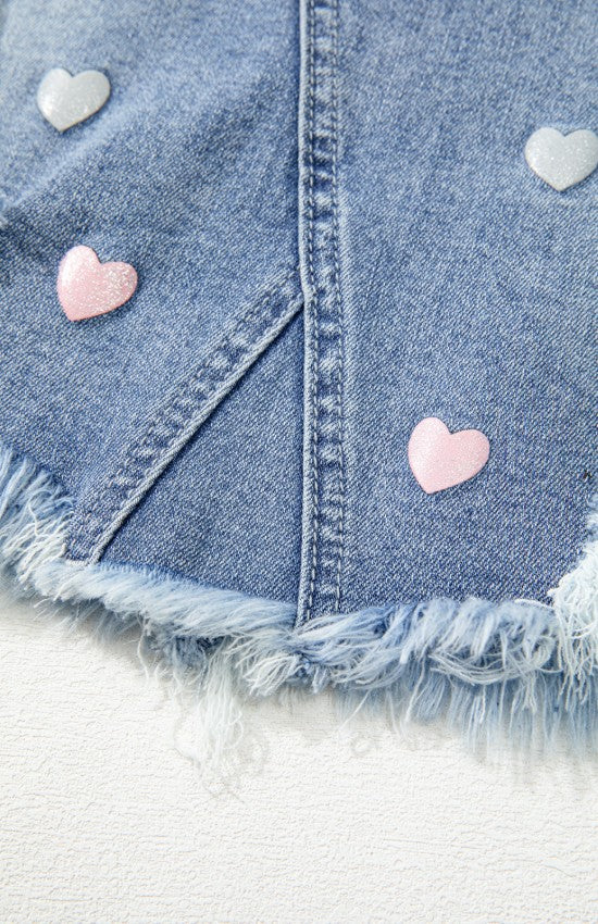 Distressed Raw Hem Heart Denim Skirt - Image 8