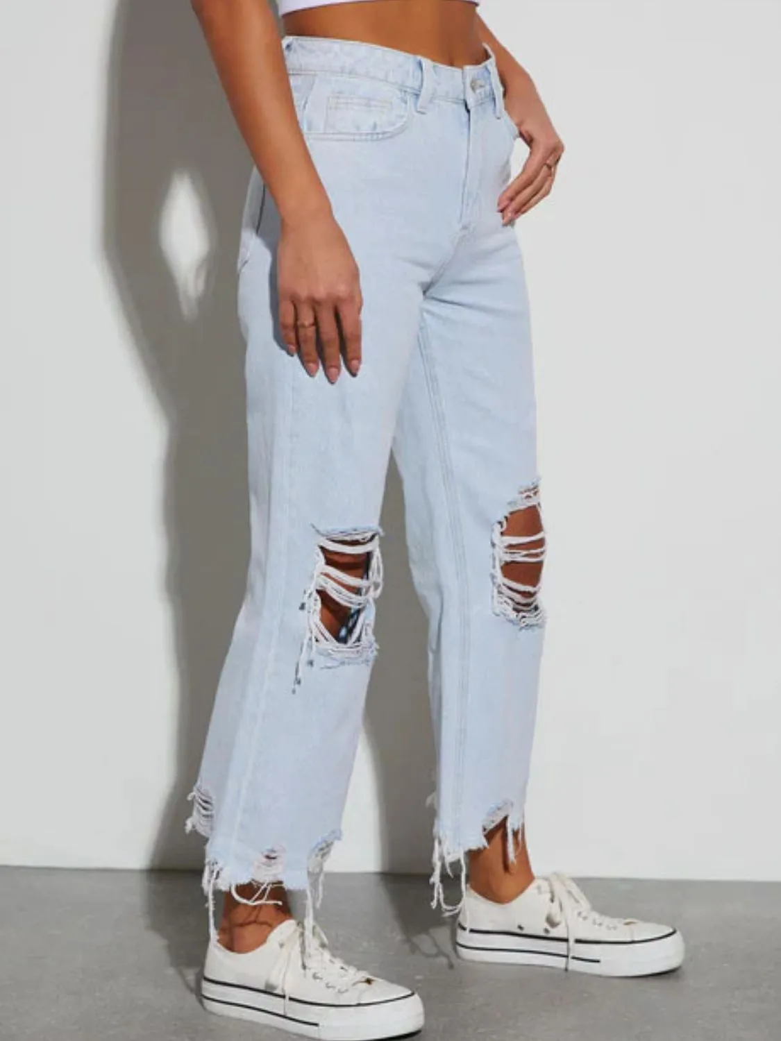 Distressed Raw Hem Jeans - Image 3