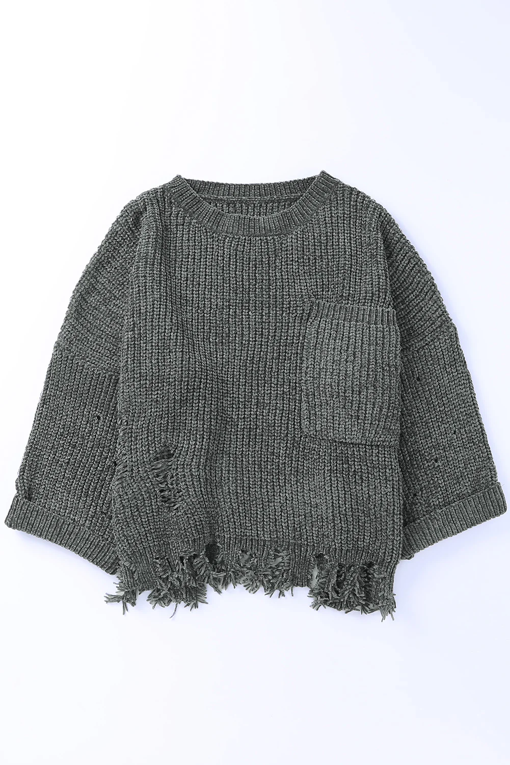 Distressed Round Neck Drop Shoulder Sweater - Image 8