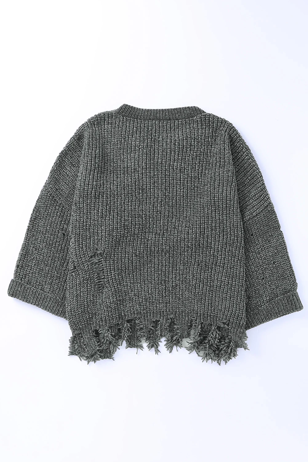 Distressed Round Neck Drop Shoulder Sweater - Image 9
