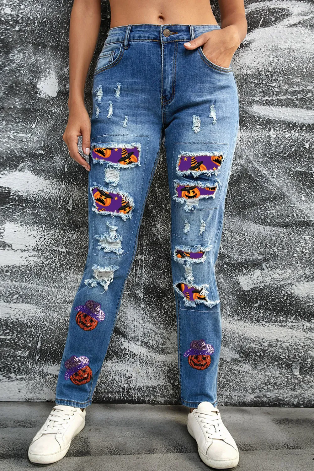 Distressed Sequin Pumpkin Jeans - Image 3