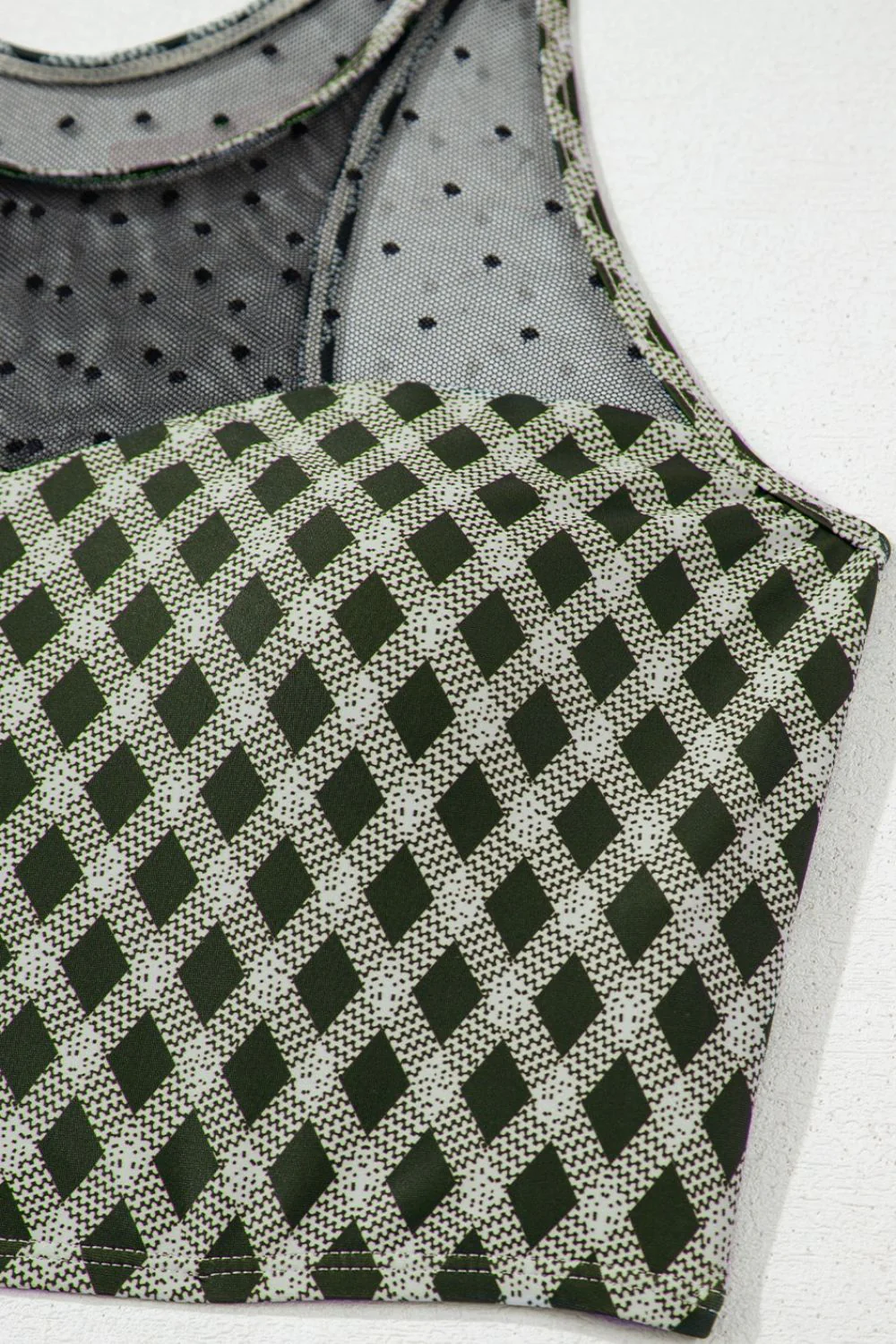 Dotted Mesh Plaid Patchwork High Waisted Swim Set - Image 10