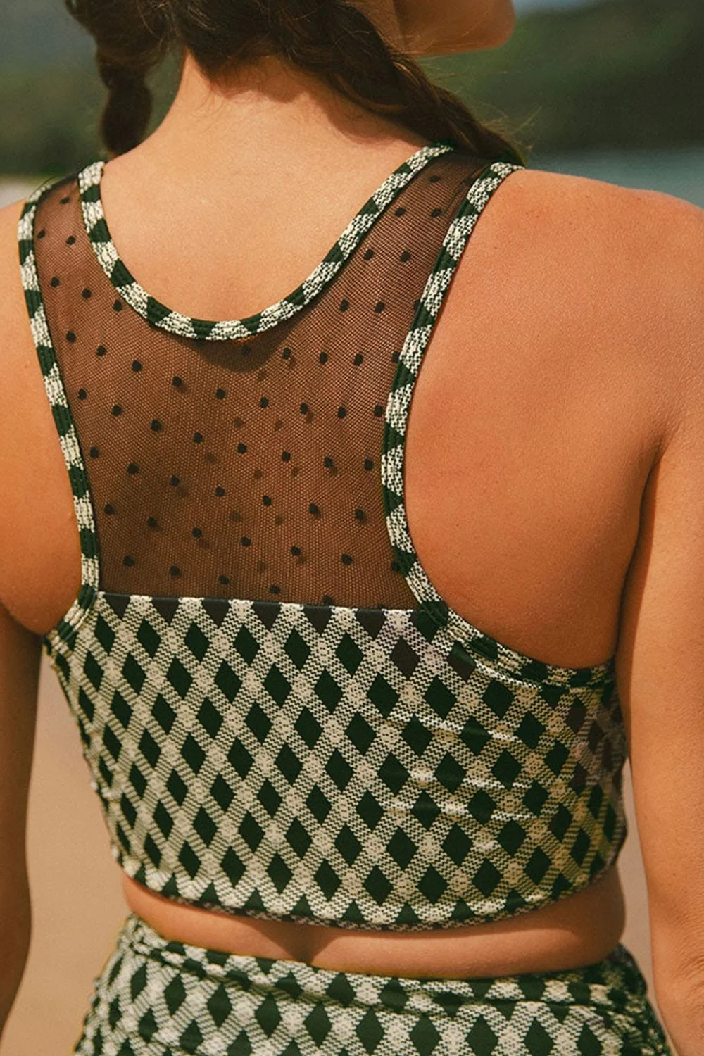 Dotted Mesh Plaid Patchwork High Waisted Swim Set - Image 6