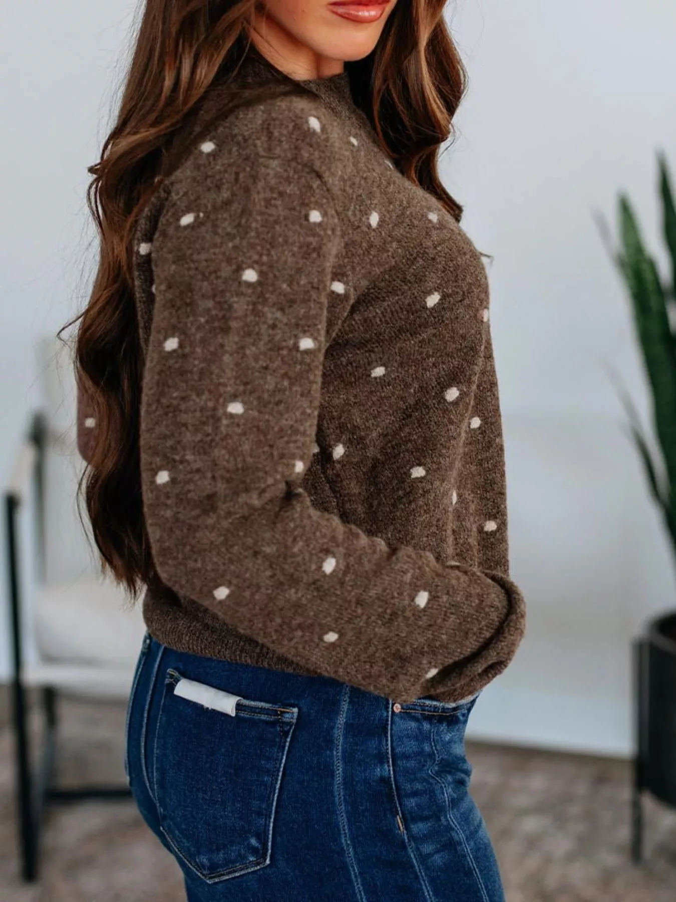 Dotted Print Ribbed Edge Knit Sweater - Image 3