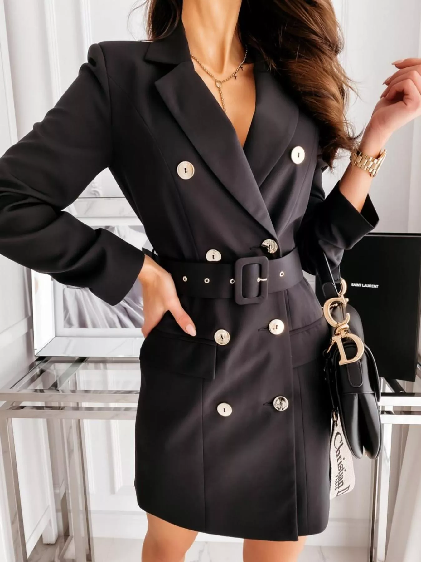 Double-Breasted Belted Blazer Dress - Image 14