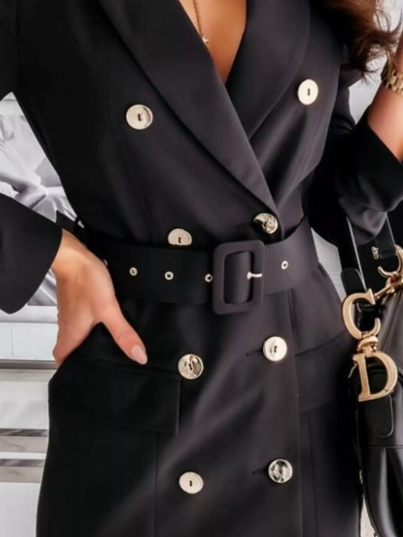 Double-Breasted Belted Blazer Dress - Image 15