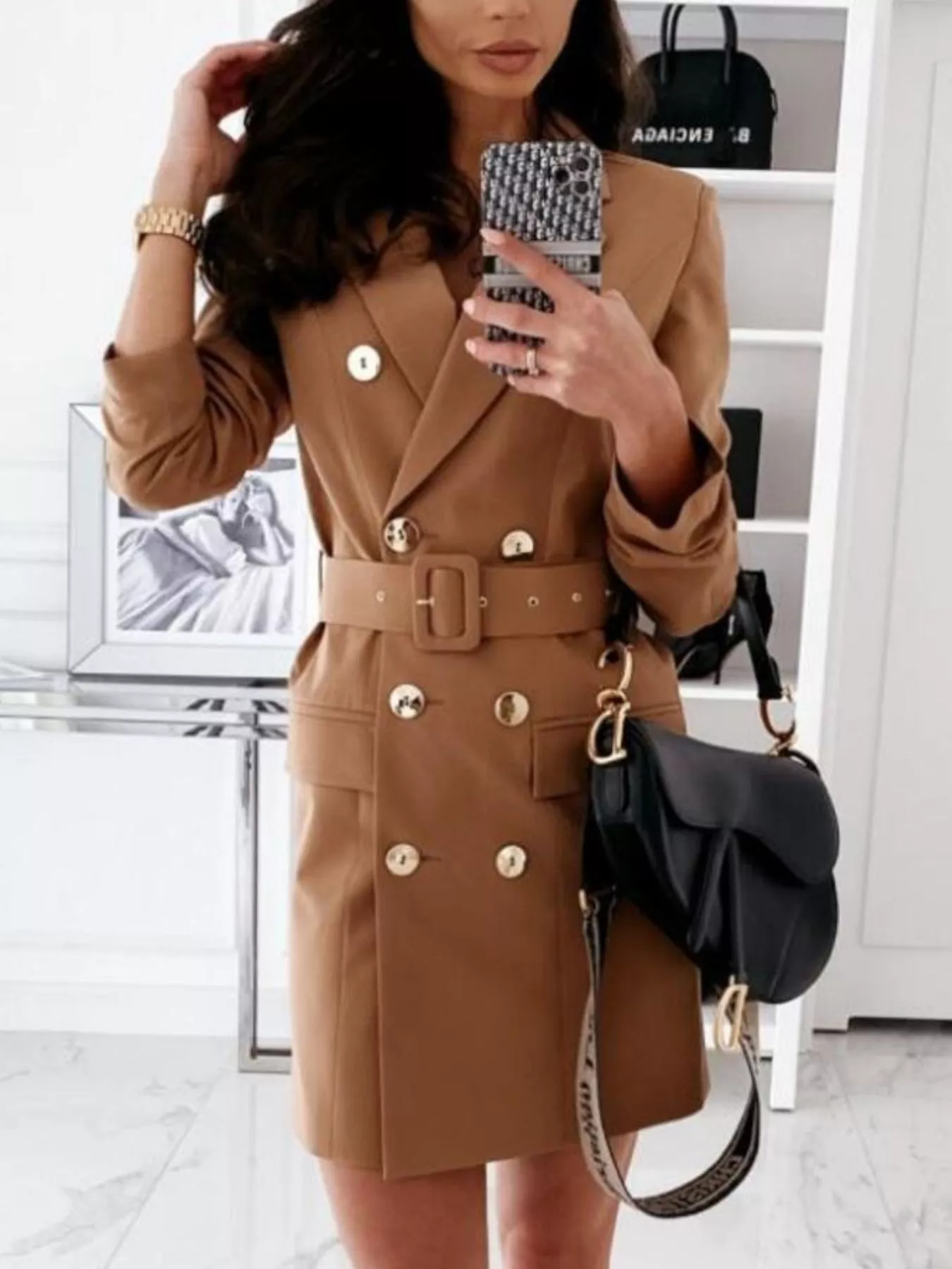Double-Breasted Belted Blazer Dress - Image 4