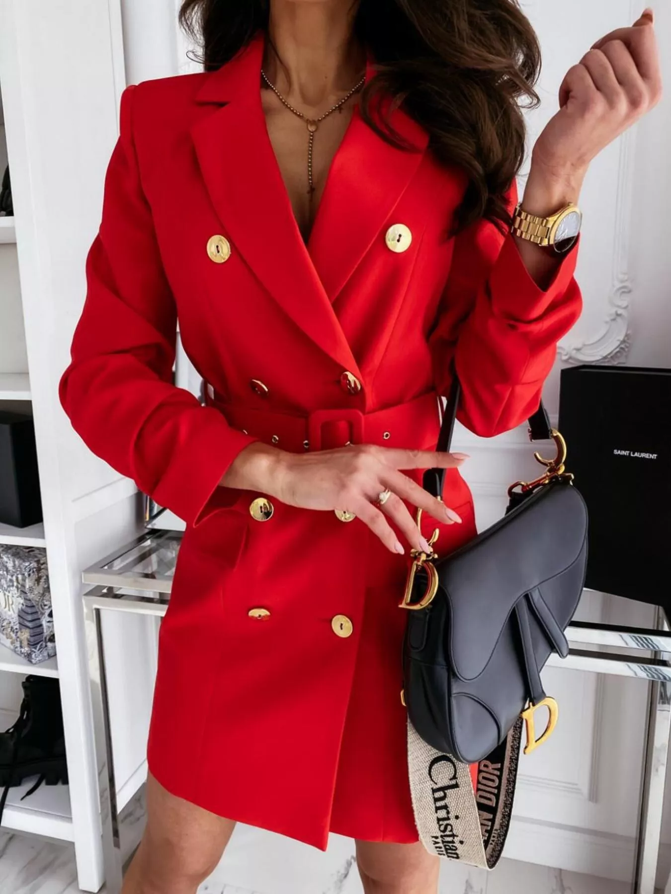 Double-Breasted Belted Blazer Dress - Image 6