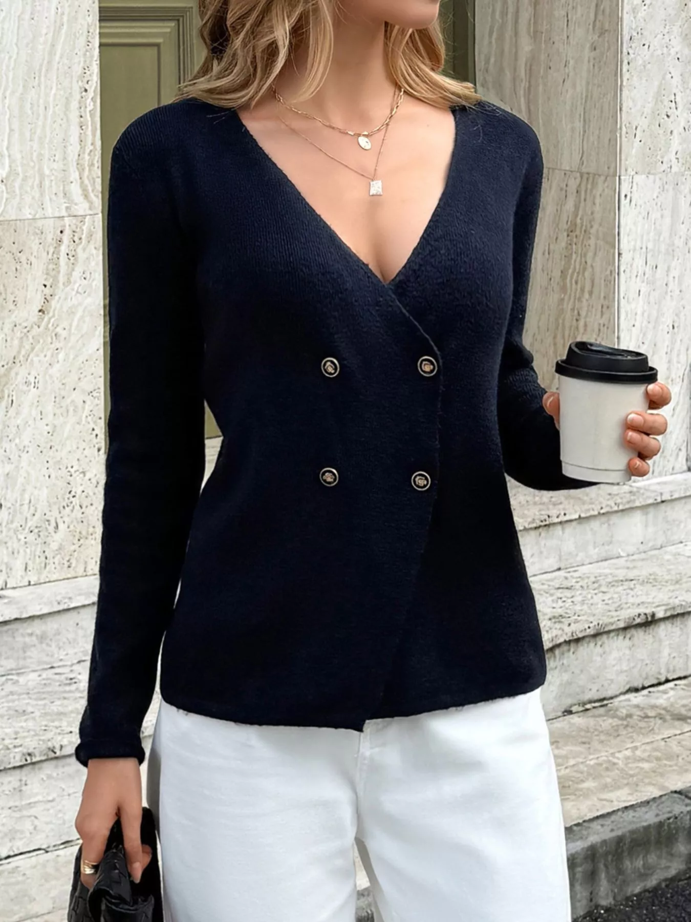 Double-Breasted Knit Cardigan - Image 3