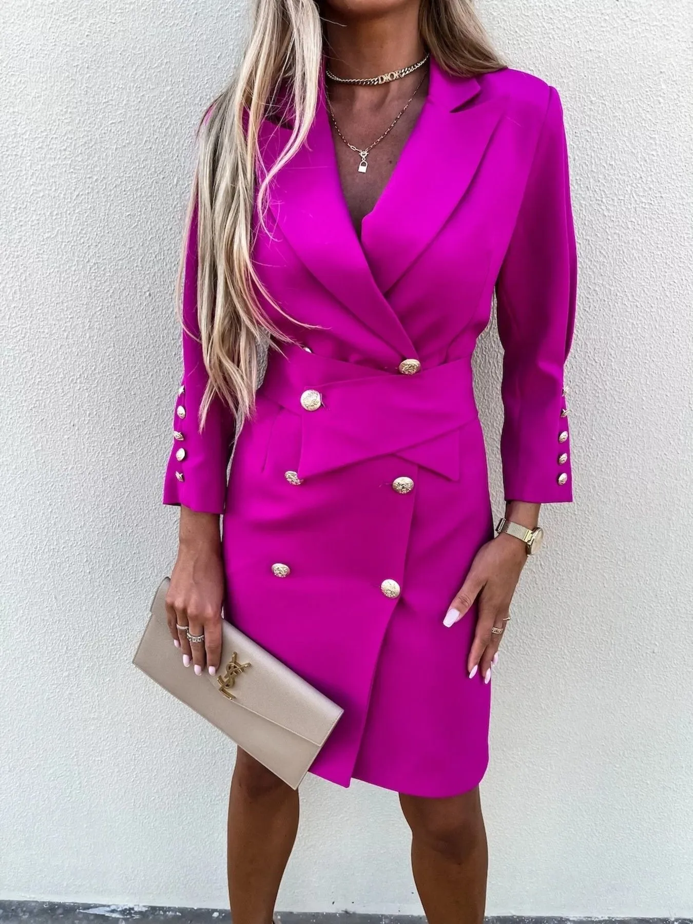 Double-Breasted Lapel Collar Longline Blazer - Image 12