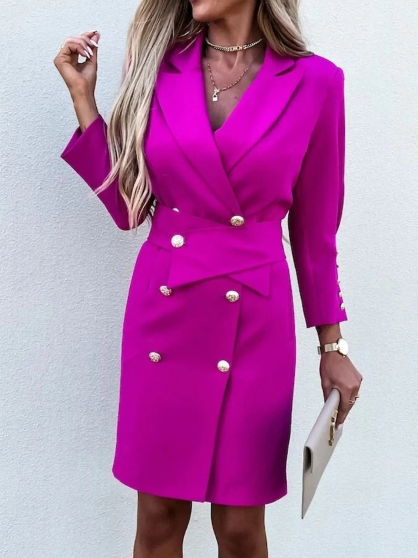 Double-Breasted Lapel Collar Longline Blazer - Image 13