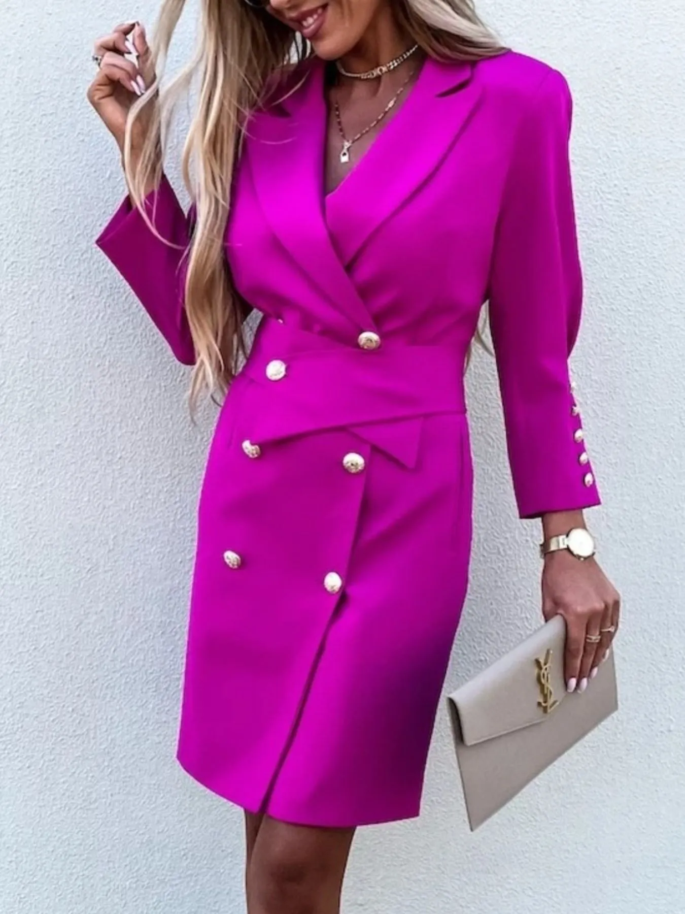 Double-Breasted Lapel Collar Longline Blazer - Image 14