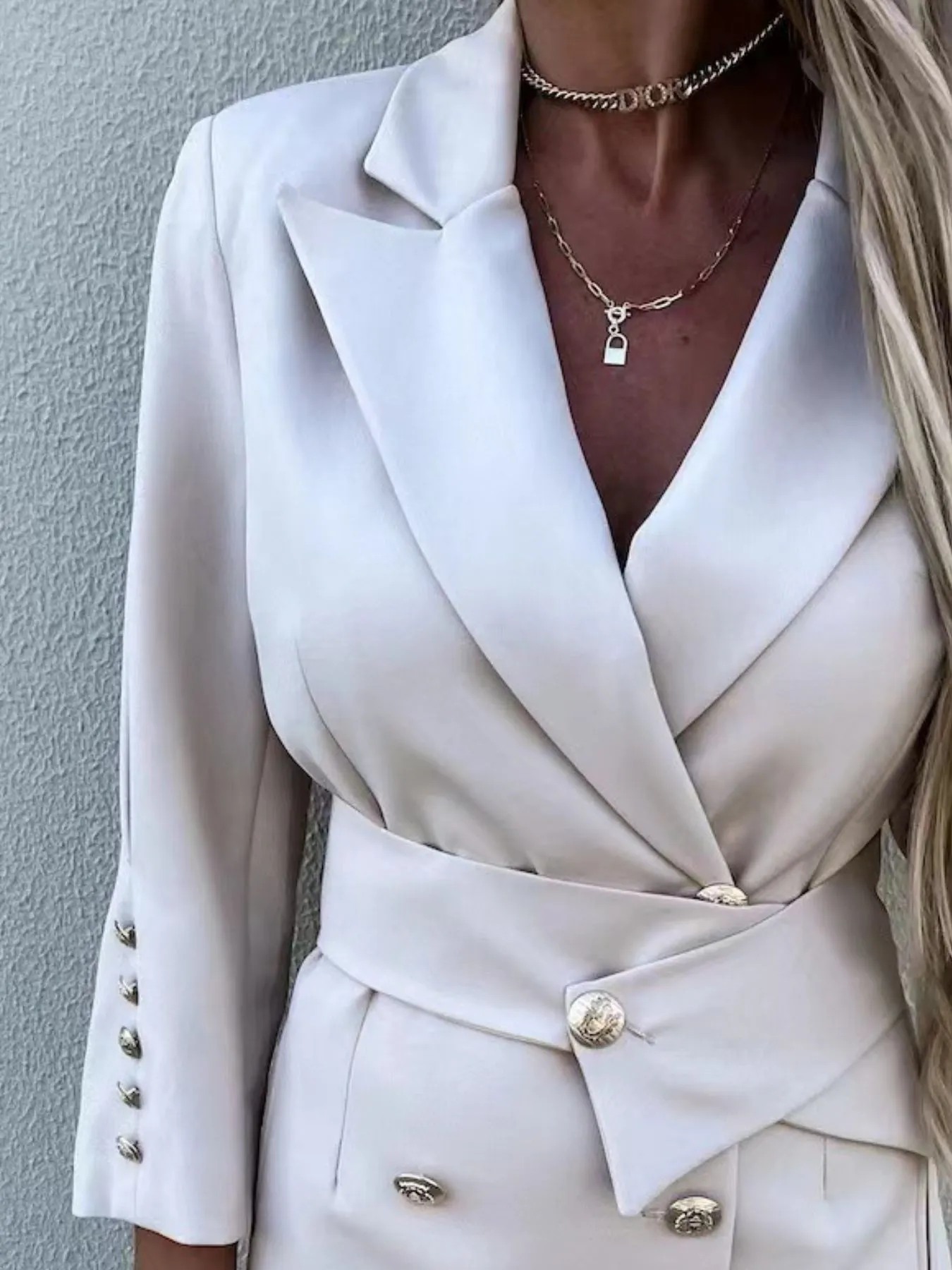 Double-Breasted Lapel Collar Longline Blazer - Image 2