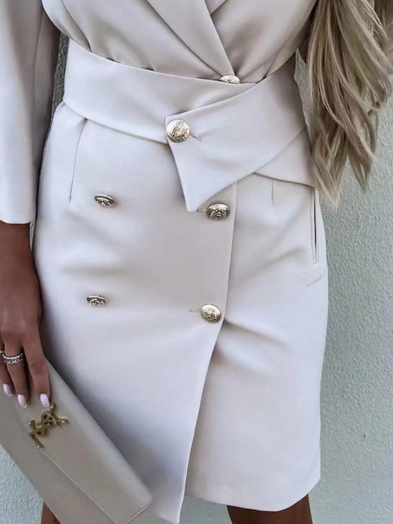 Double-Breasted Lapel Collar Longline Blazer - Image 3