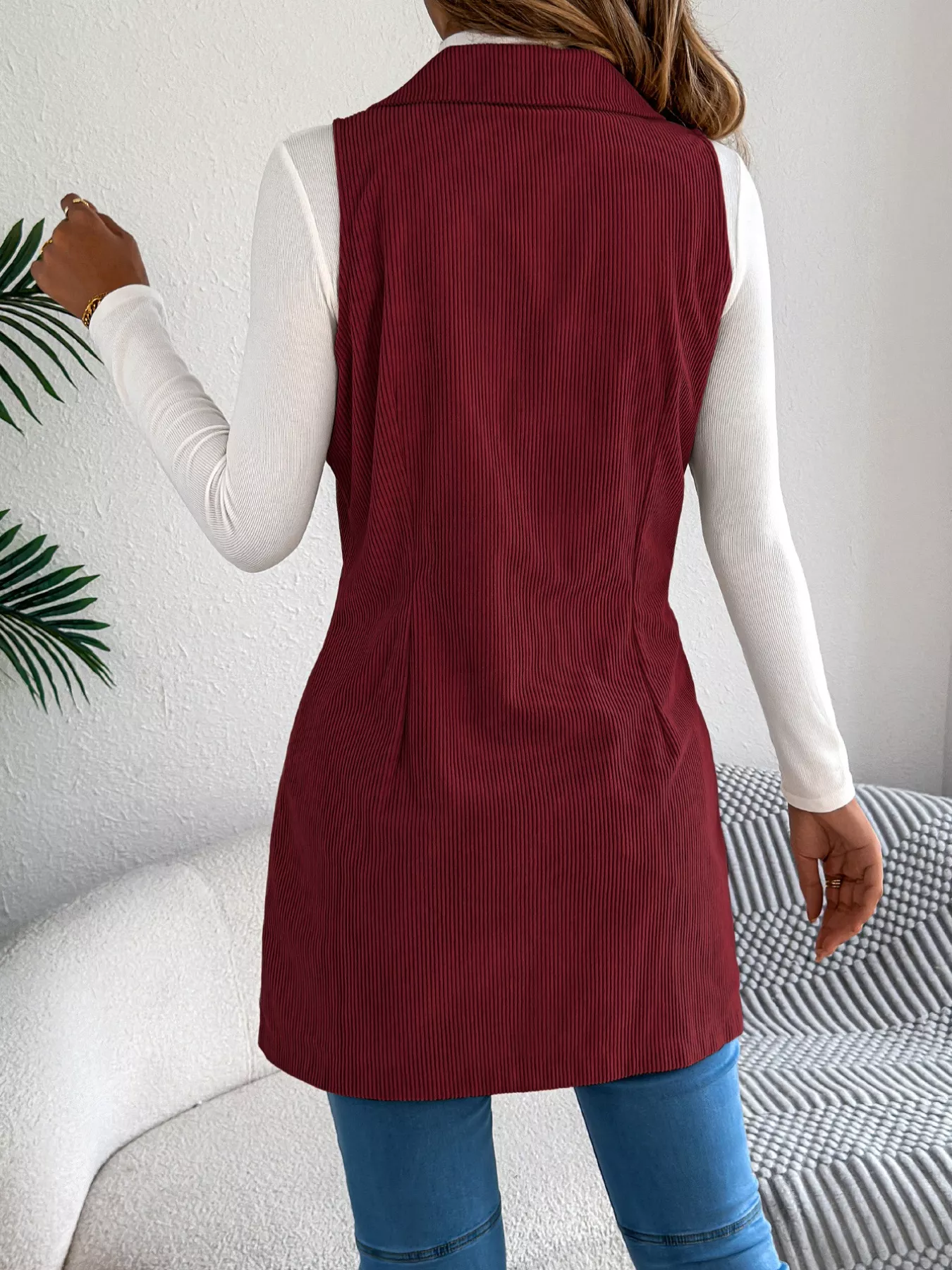 Double-Breasted Long Vest Coat - Image 10