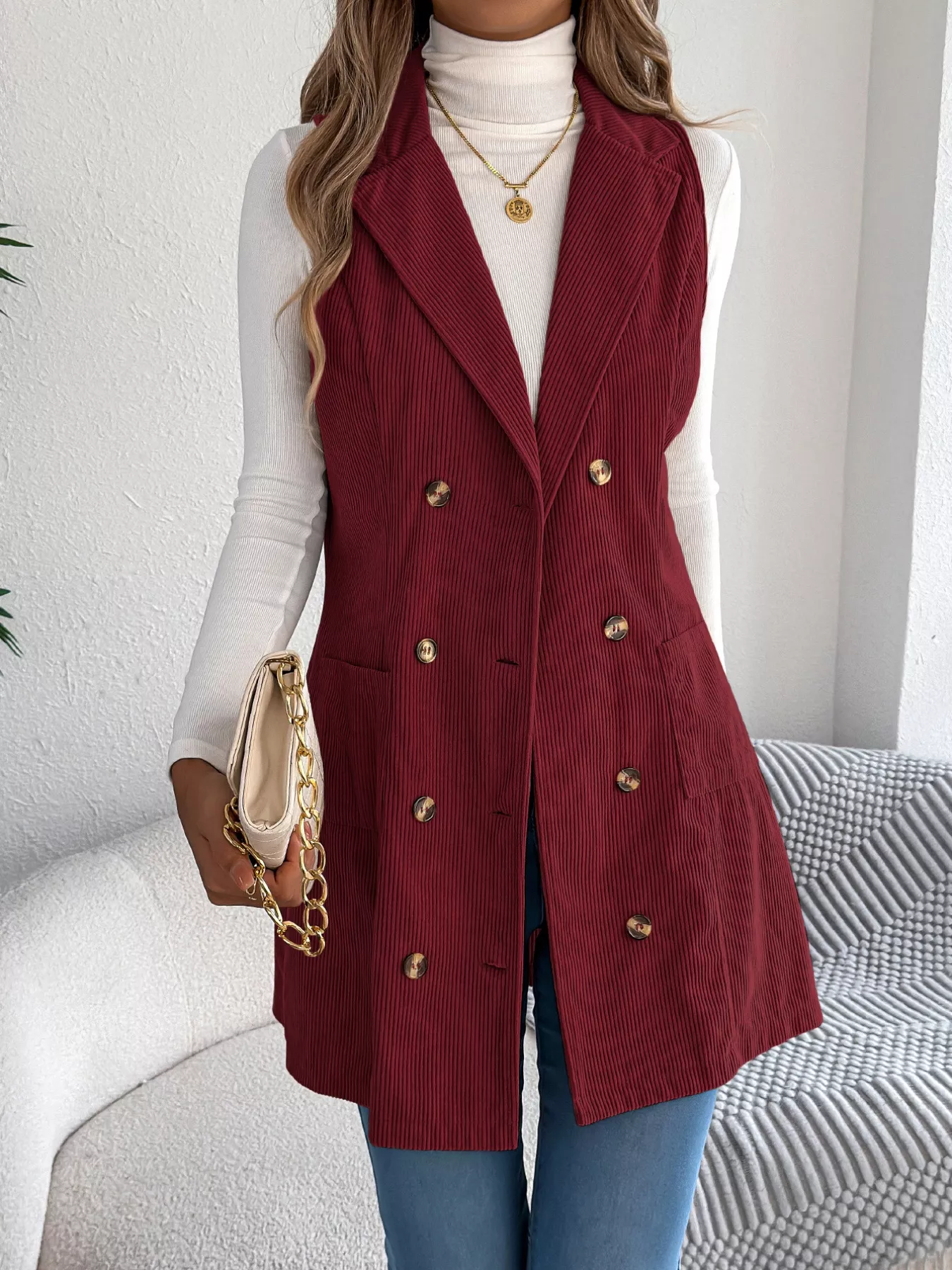 Double-Breasted Long Vest Coat - Image 11