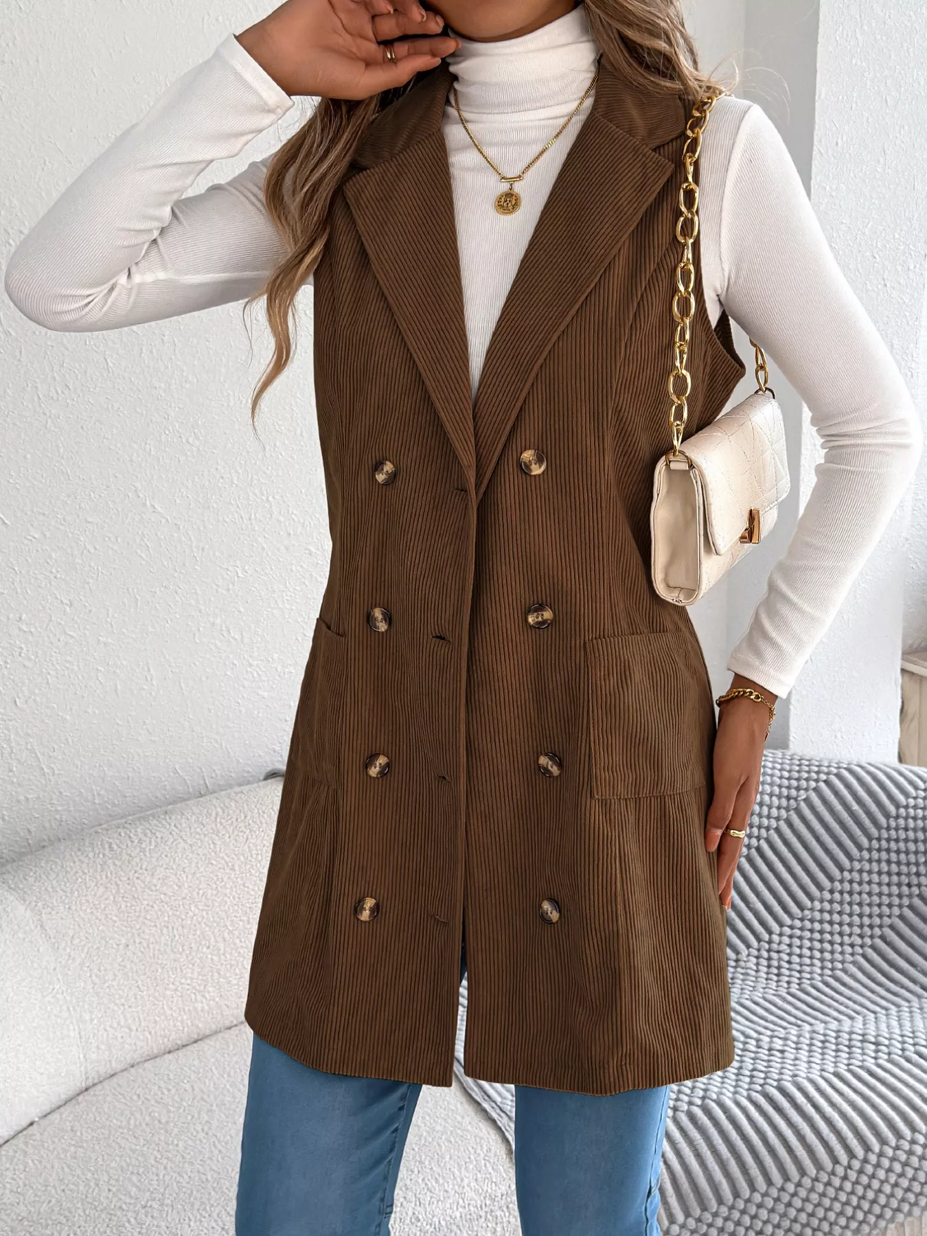 Double-Breasted Long Vest Coat - Image 12