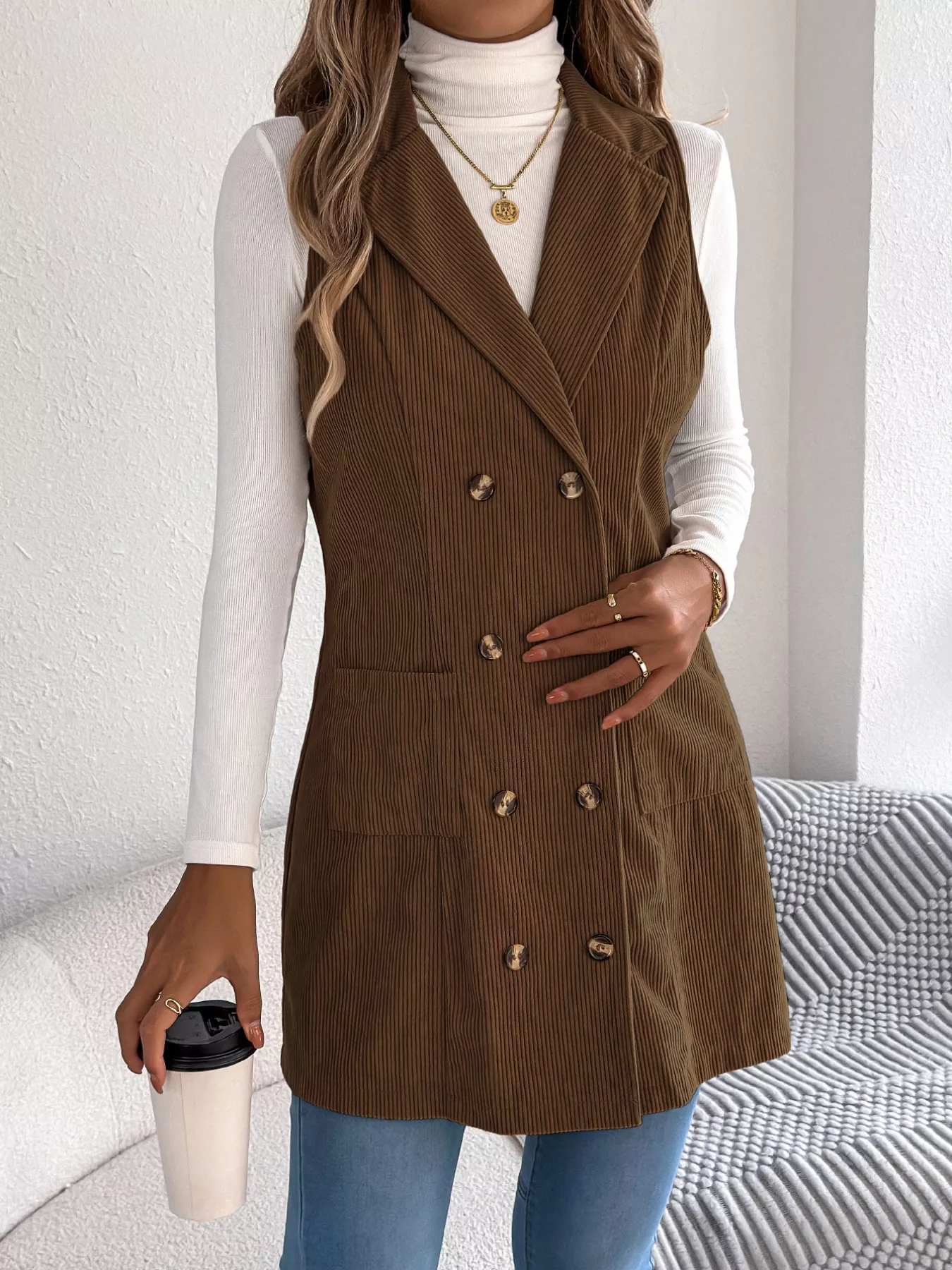Double-Breasted Long Vest Coat - Image 13