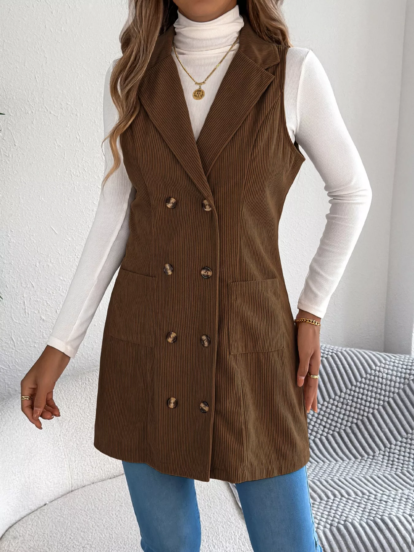 Double-Breasted Long Vest Coat - Image 15