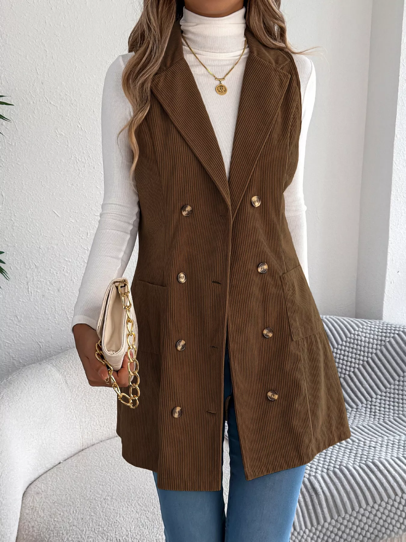 Double-Breasted Long Vest Coat - Image 17