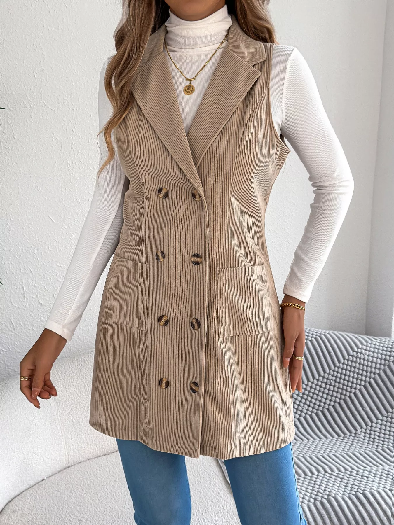 Double-Breasted Long Vest Coat - Image 2
