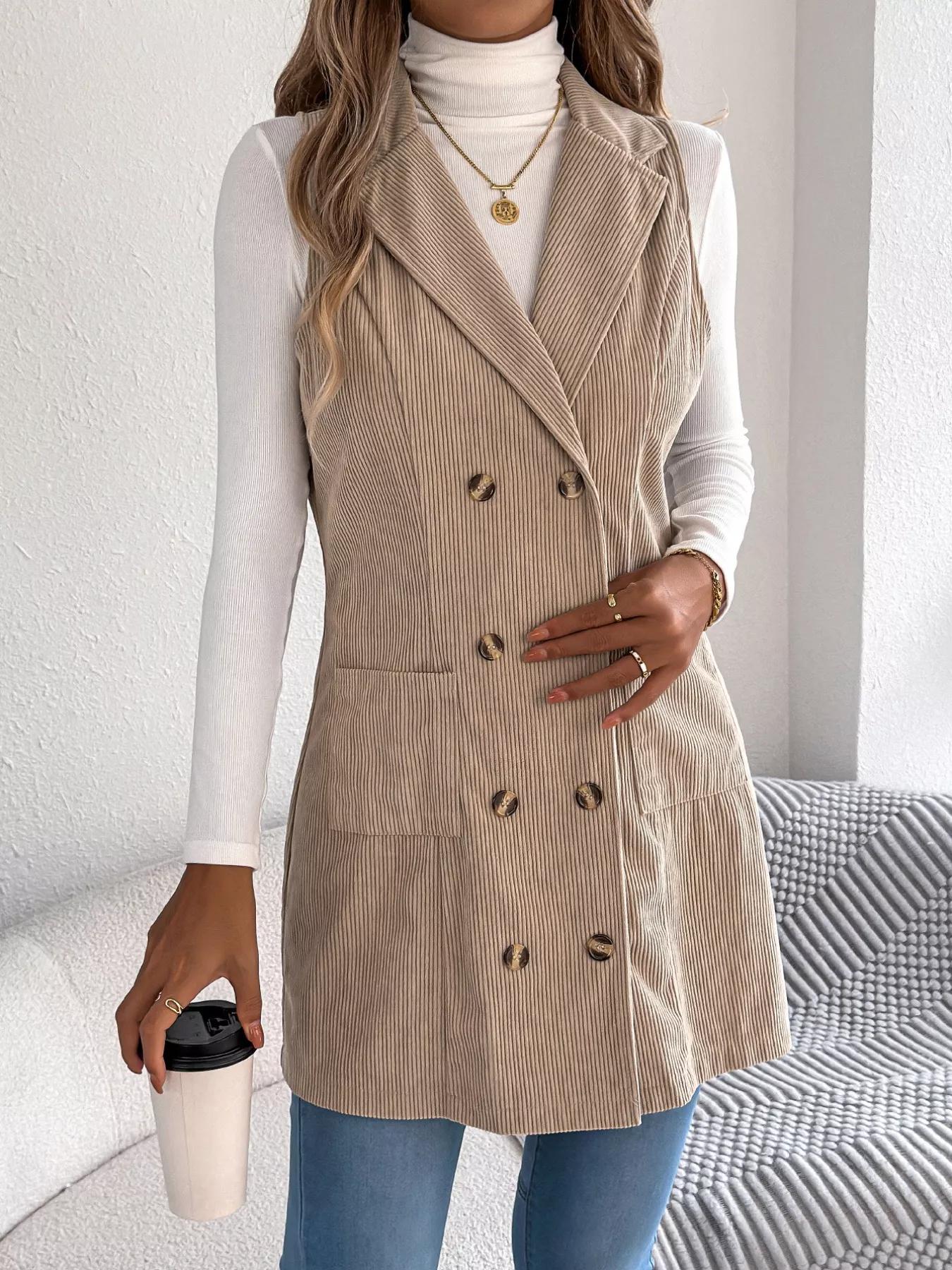 Double-Breasted Long Vest Coat - Image 3