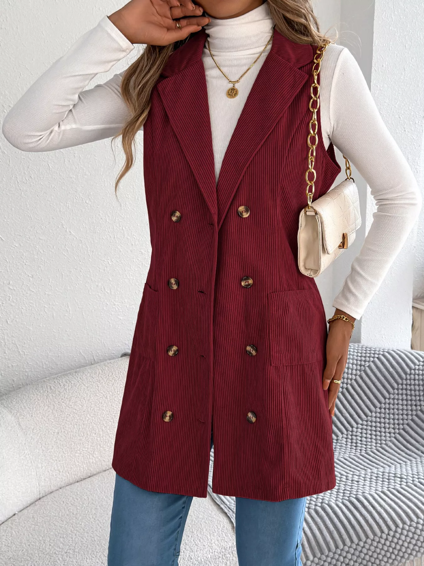Double-Breasted Long Vest Coat - Image 6