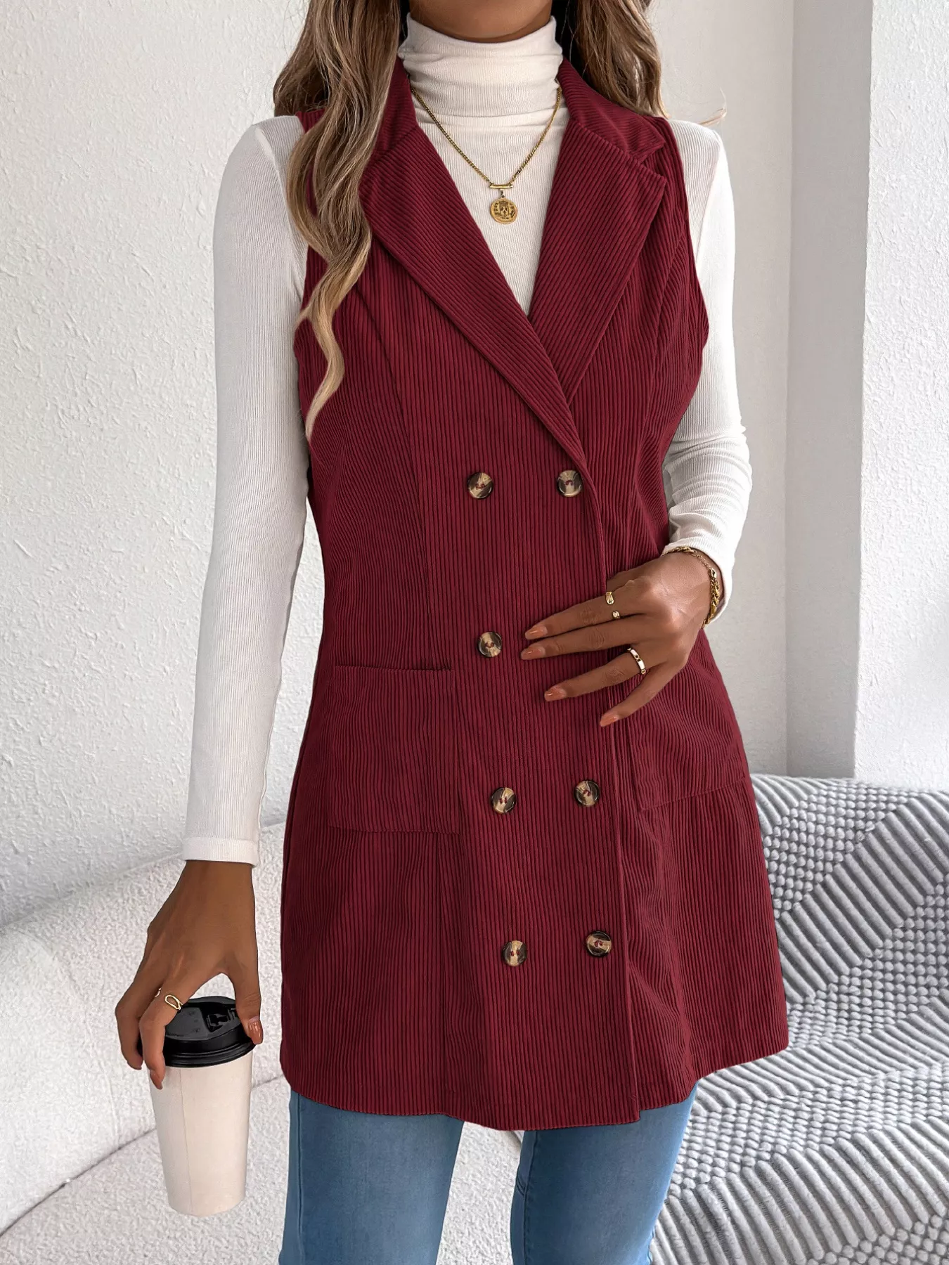 Double-Breasted Long Vest Coat - Image 7