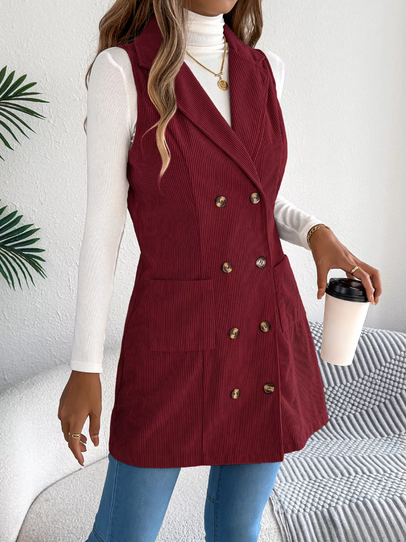 Double-Breasted Long Vest Coat - Image 8