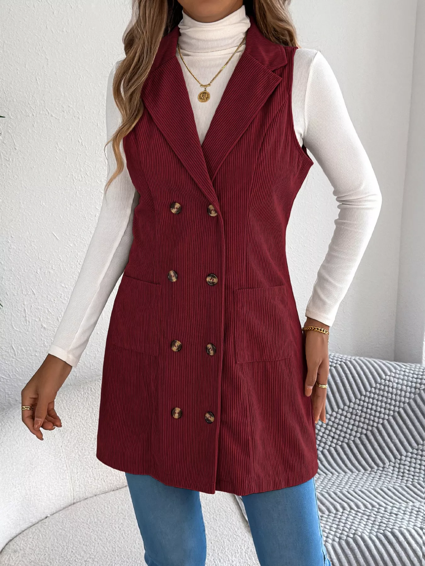 Double-Breasted Long Vest Coat - Image 9