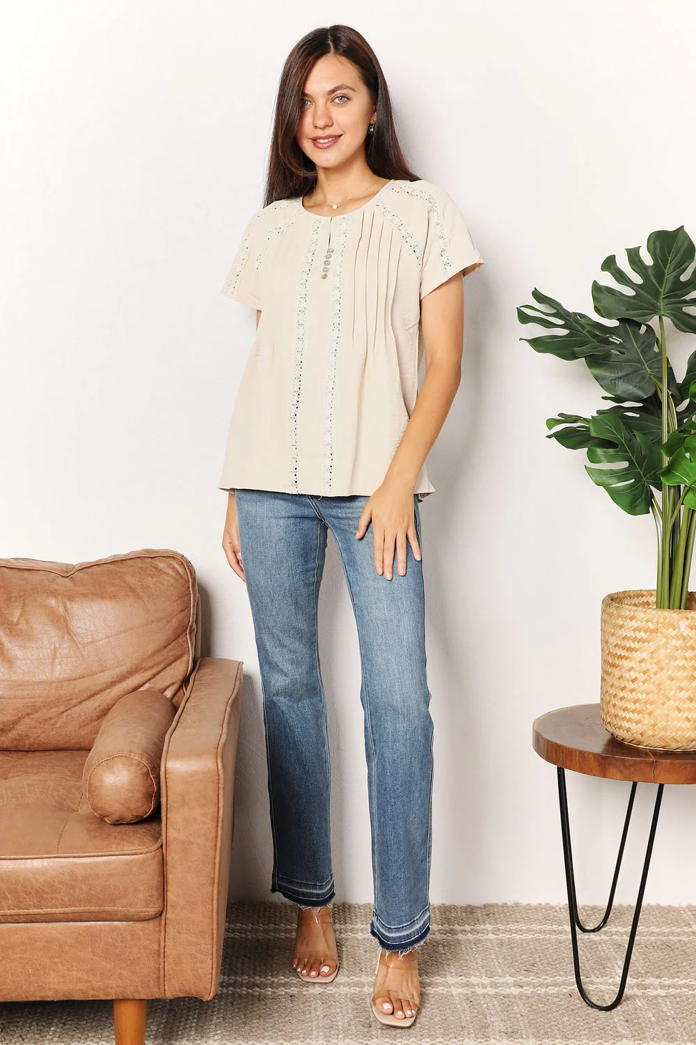 Double Take Crochet Buttoned Short Sleeves Top - Image 10