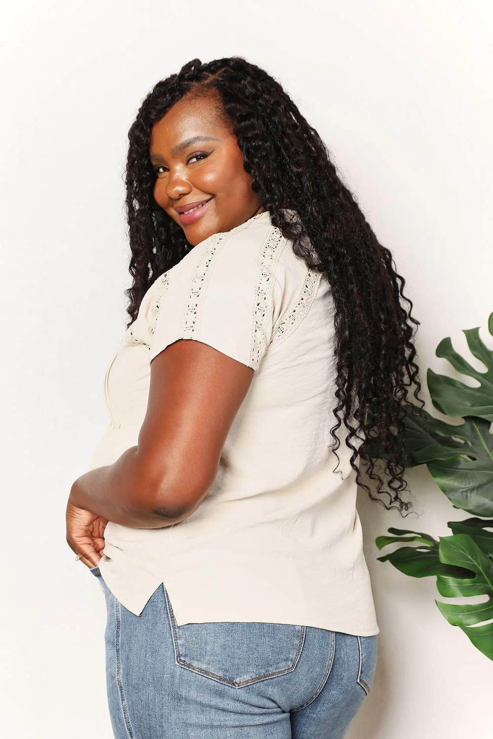 Double Take Crochet Buttoned Short Sleeves Top - Image 2