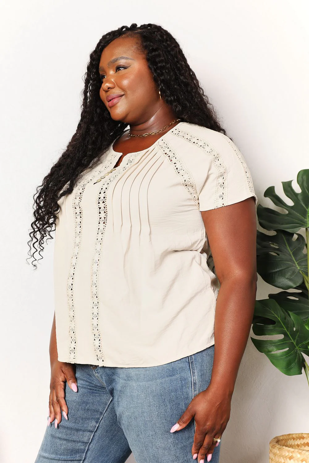 Double Take Crochet Buttoned Short Sleeves Top - Image 3