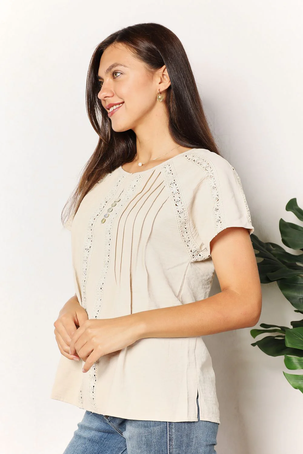 Double Take Crochet Buttoned Short Sleeves Top - Image 8