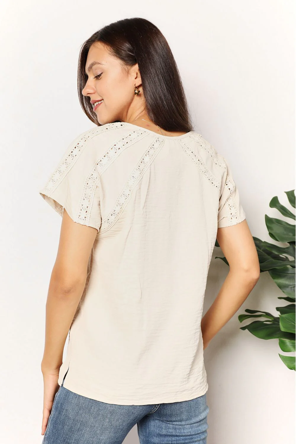 Double Take Crochet Buttoned Short Sleeves Top - Image 9