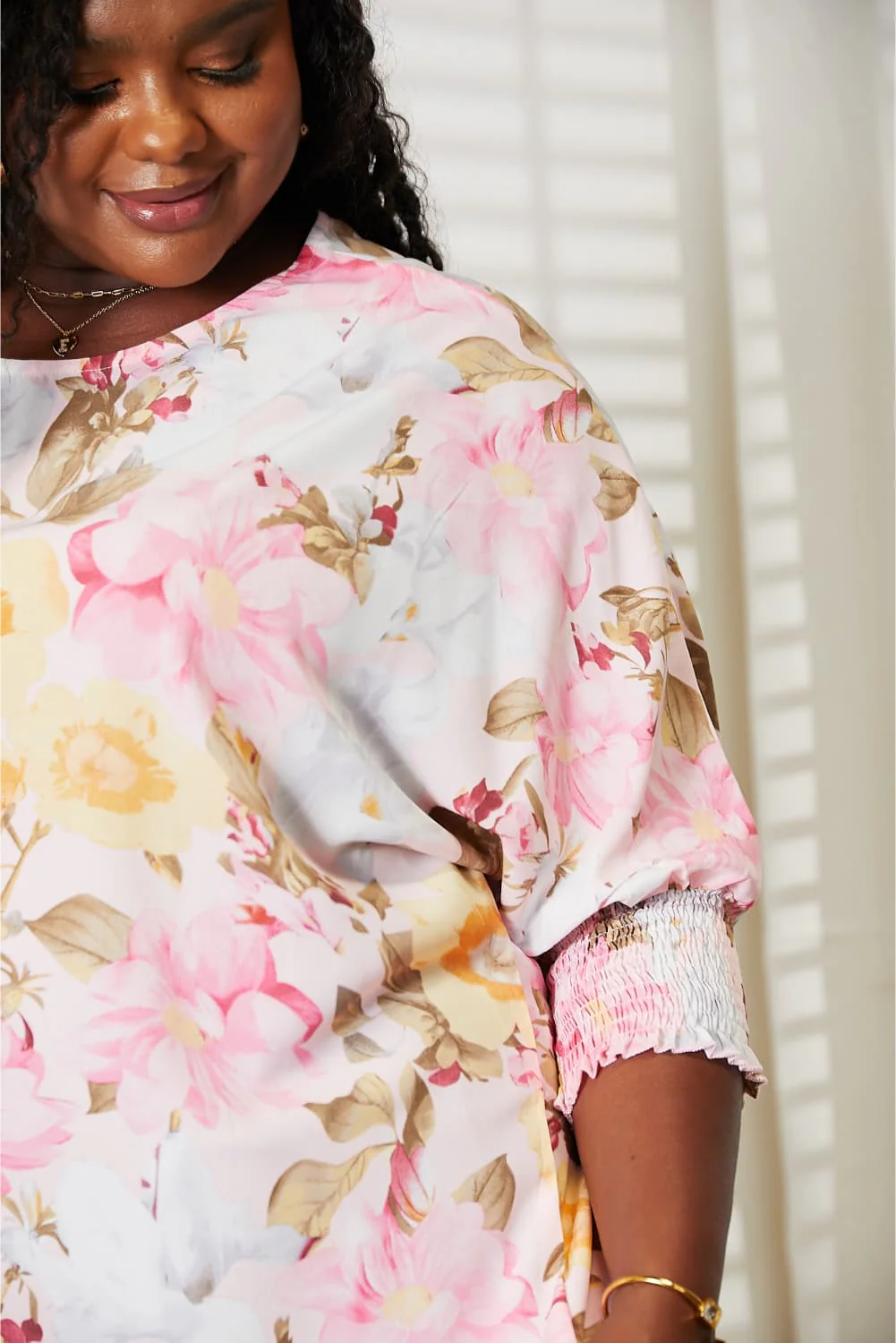 Double Take Floral Round Neck Three-Quarter Sleeve Top - Image 12