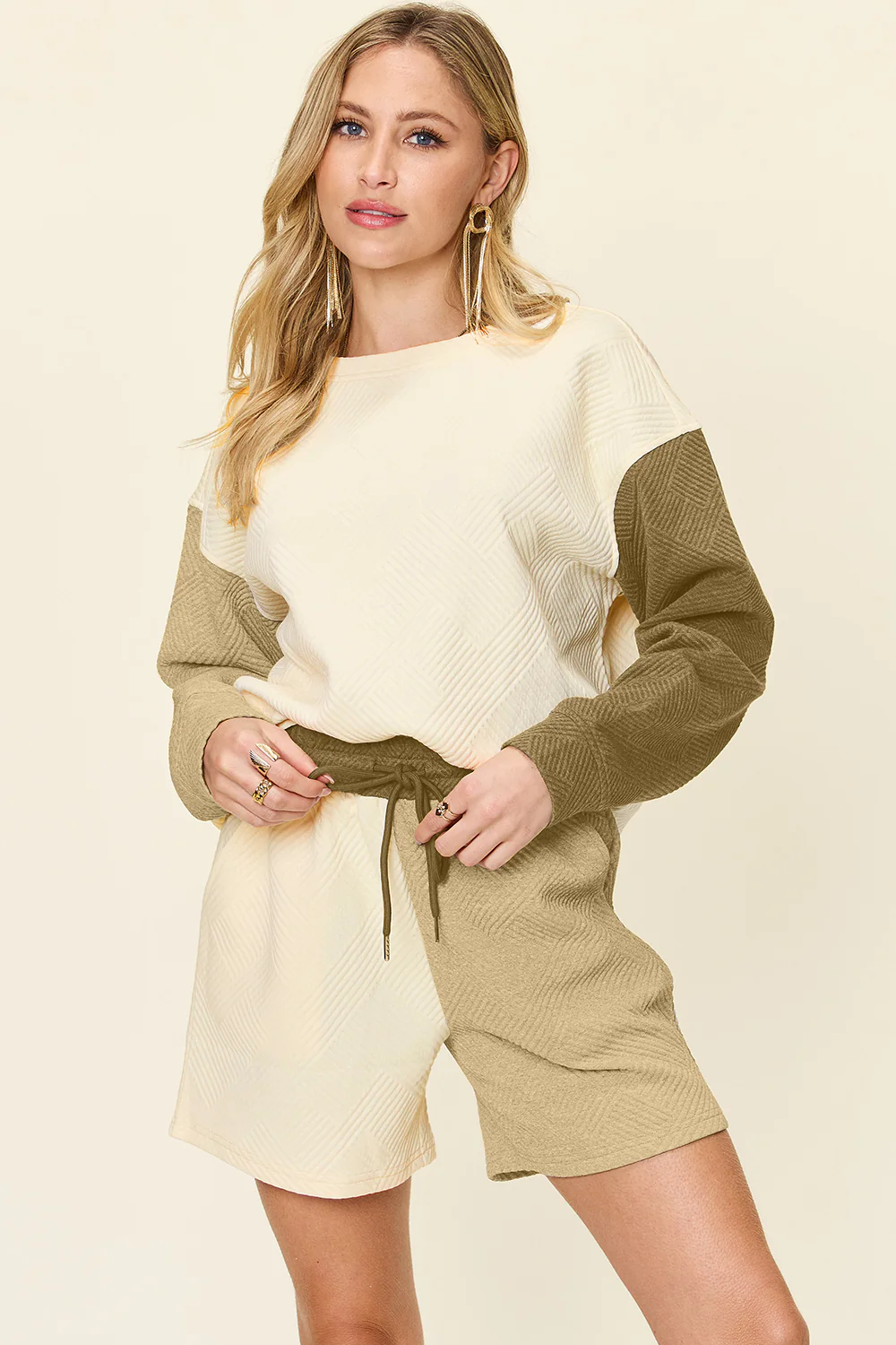 Double Take Full Size Contrast Drop Shoulder Top and Shorts Set - Image 22