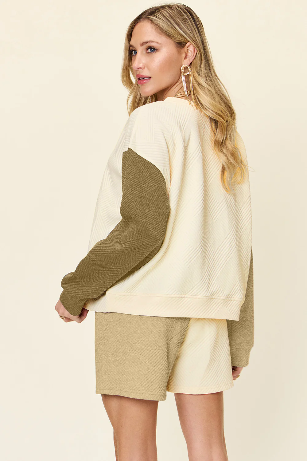Double Take Full Size Contrast Drop Shoulder Top and Shorts Set - Image 24