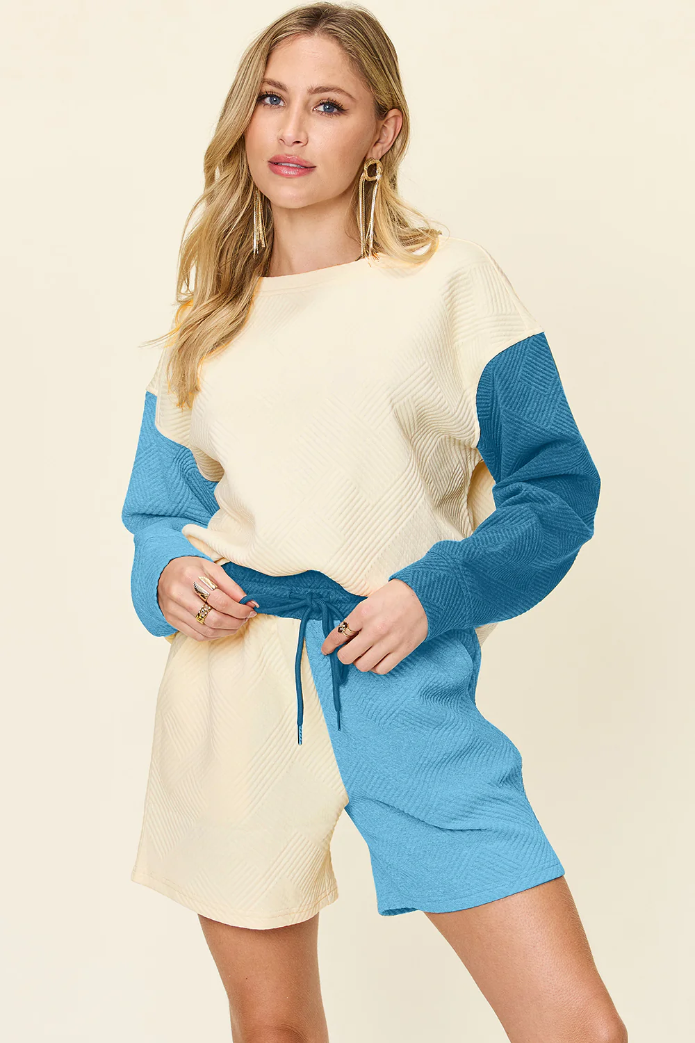 Double Take Full Size Contrast Drop Shoulder Top and Shorts Set - Image 25