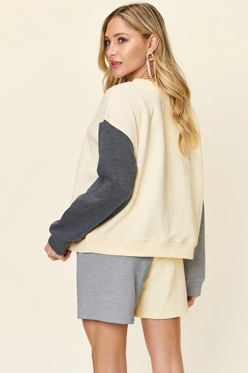 Double Take Full Size Contrast Drop Shoulder Top and Shorts Set - Image 3