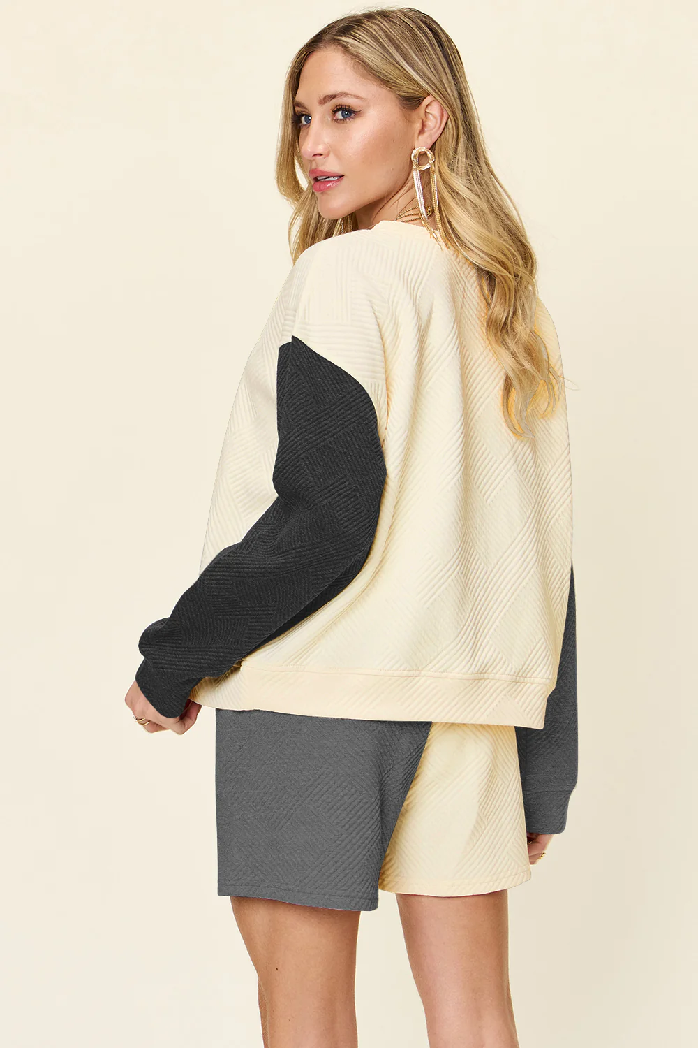 Double Take Full Size Contrast Drop Shoulder Top and Shorts Set - Image 30
