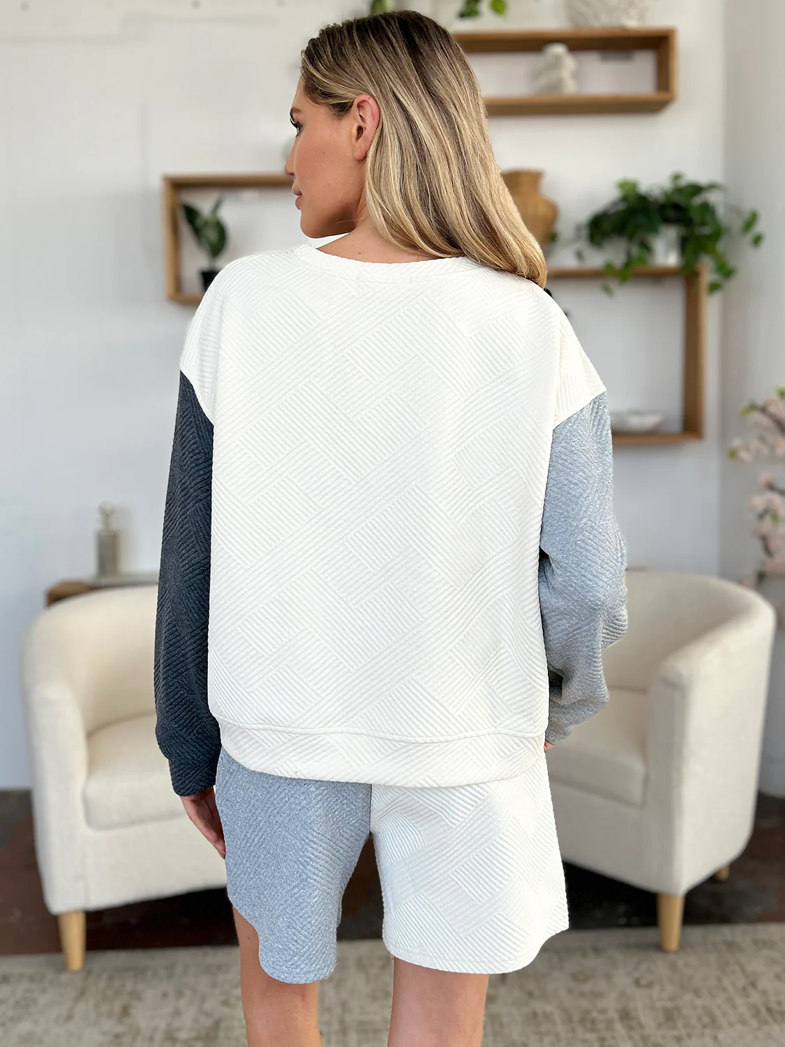 Double Take Full Size Contrast Drop Shoulder Top and Shorts Set - Image 9